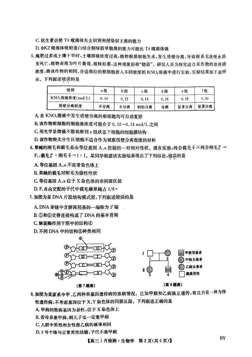 高三生物学考试第2页