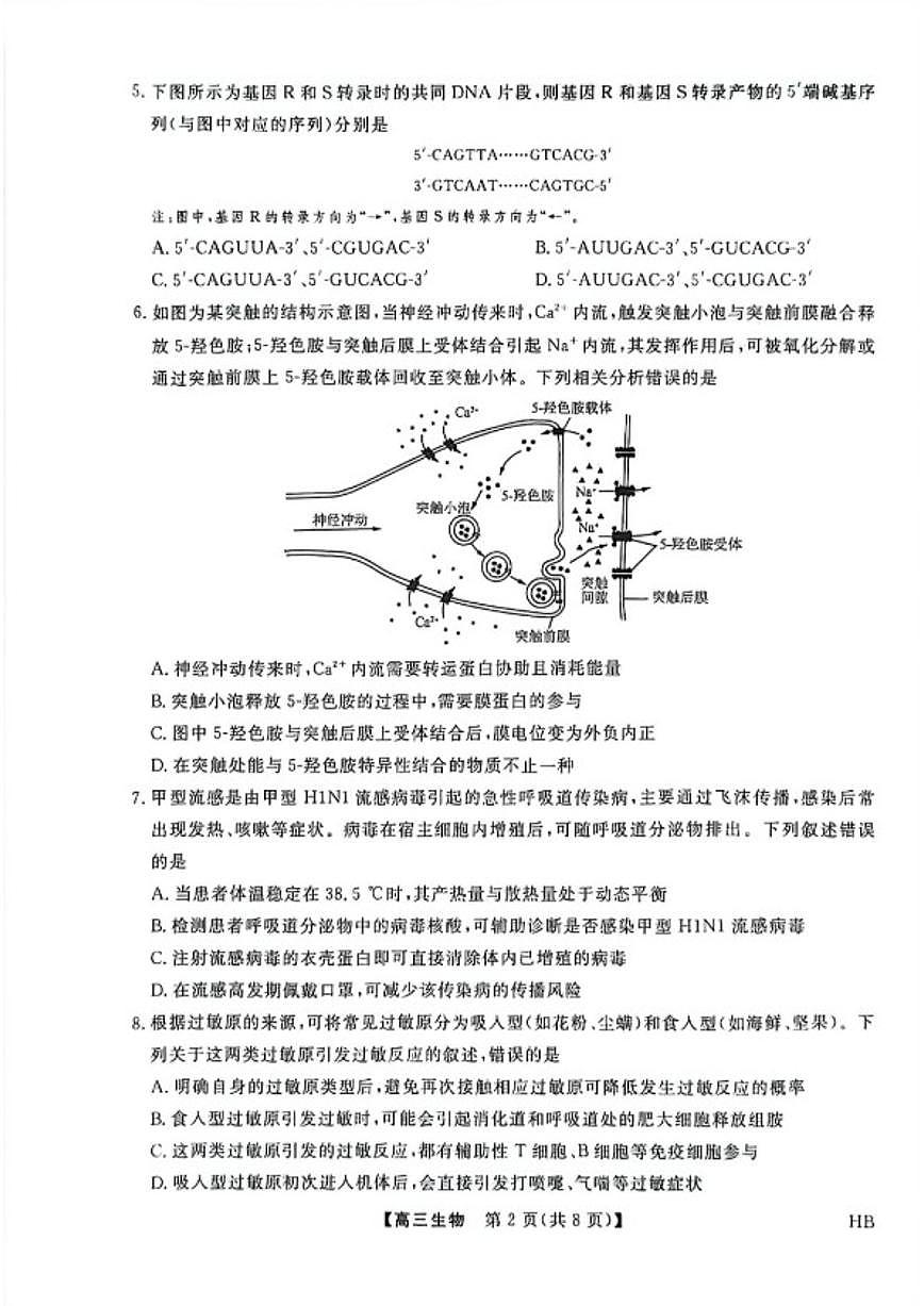 2025-2026学年河北邯郸高三上学期金科联考二月份生物试卷（含解析）第2页