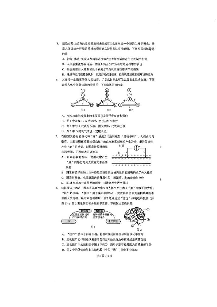 2025-2026学年重庆市高二上学期期末考试生物试卷（含答案）第2页