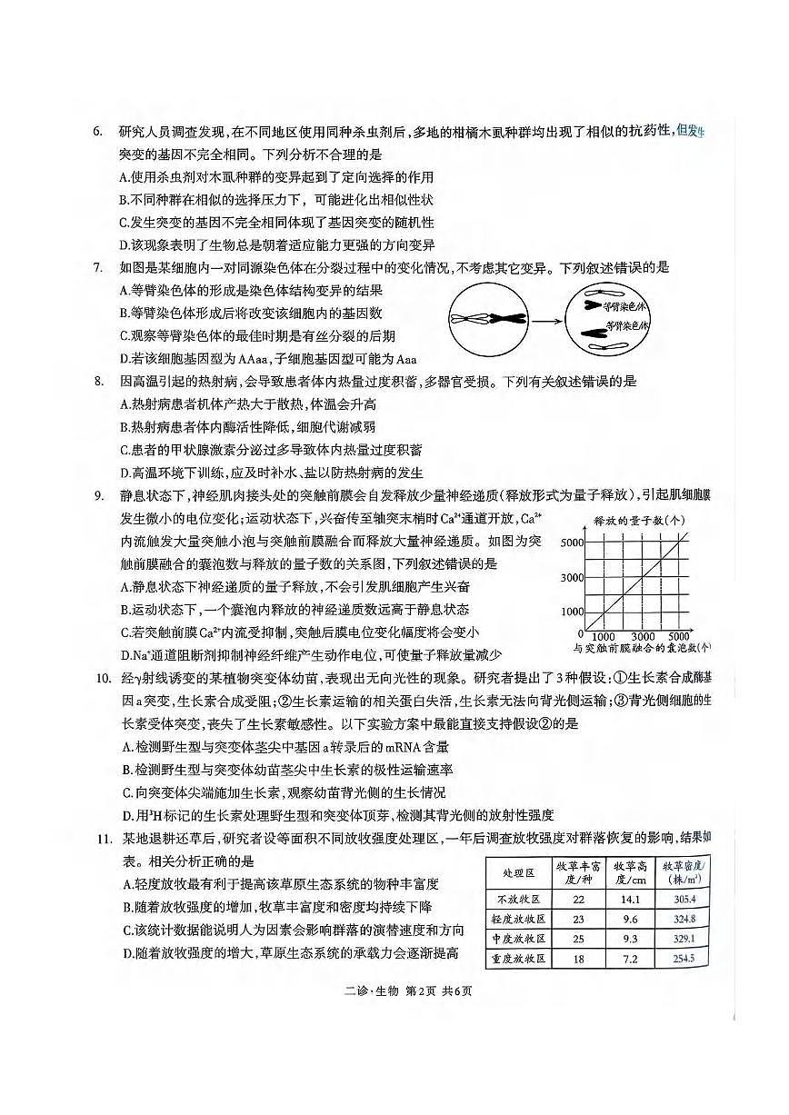 生物丨四川省泸州市2026届高三上学期2月第二次教学质量诊断考试试卷及答案第2页