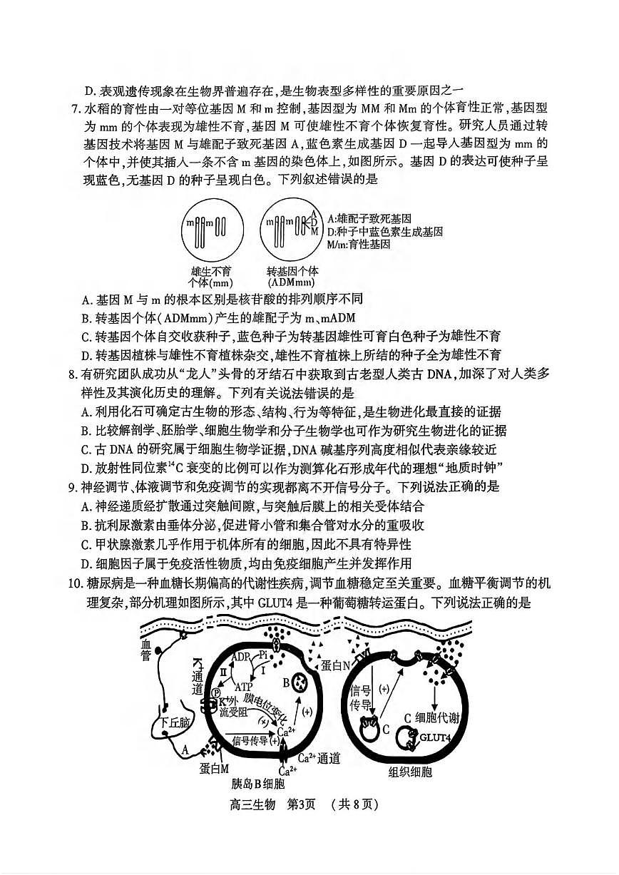 生物丨河南省驻马店市2026届高三上学期2月期末质量监测试卷及答案第3页