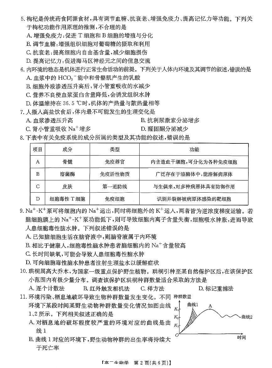 生物-广东省2027届高二上学期1月期末联考(金太阳248B)试卷及答案第2页