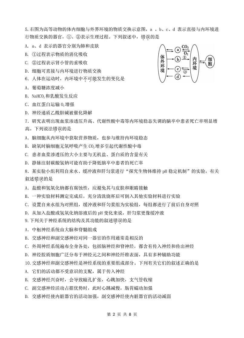 广东省汕头市金山中学2024-2025学年高二上学期期中考试生物试题 PDF版无答案第2页