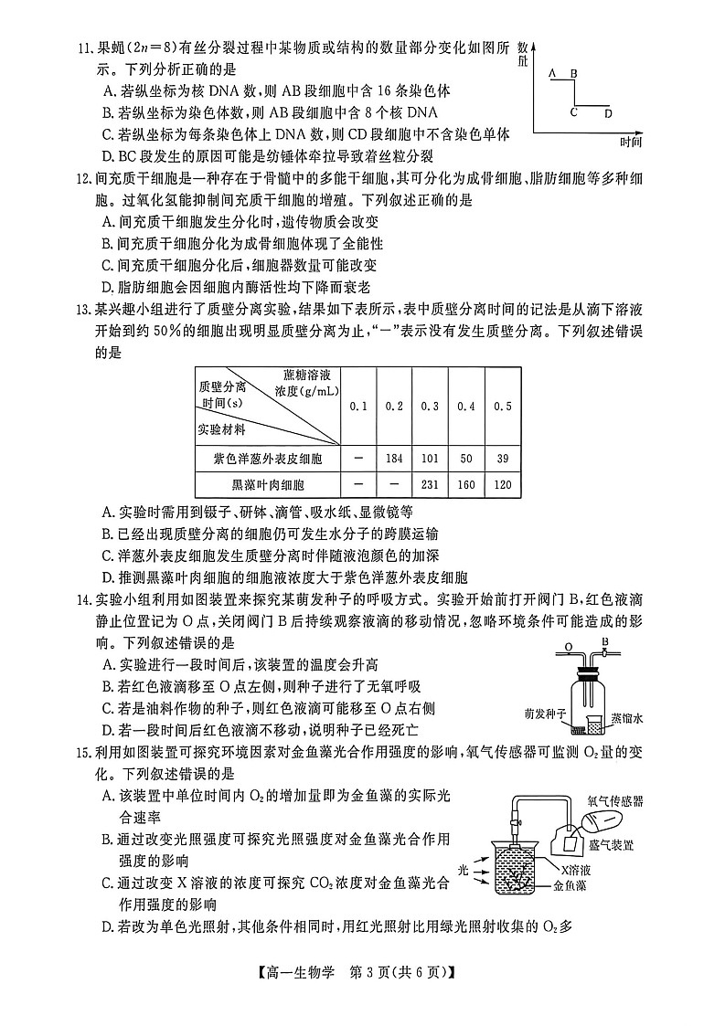 广西钦州市2025-2026高一上学期期末教学质量检测生物试卷第3页