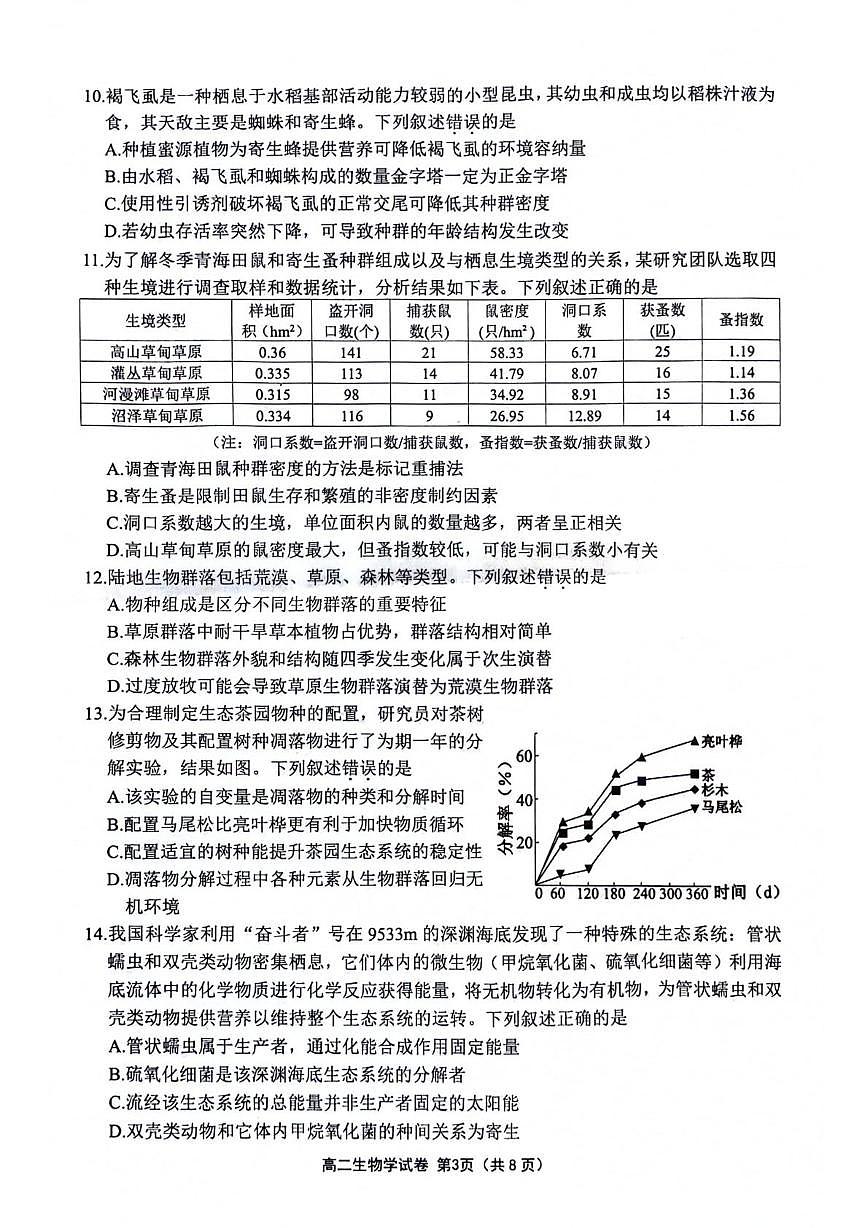 江苏连云港市2025-2026学年高二上学期2月期末生物试题第3页