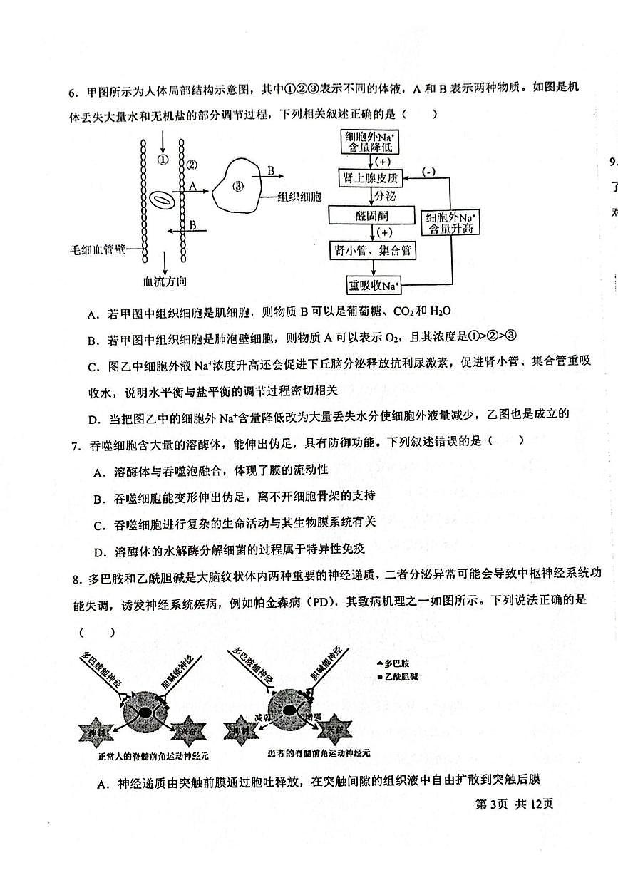 青海西宁二中2025-2026学年第一学期期末高二生物试卷第3页