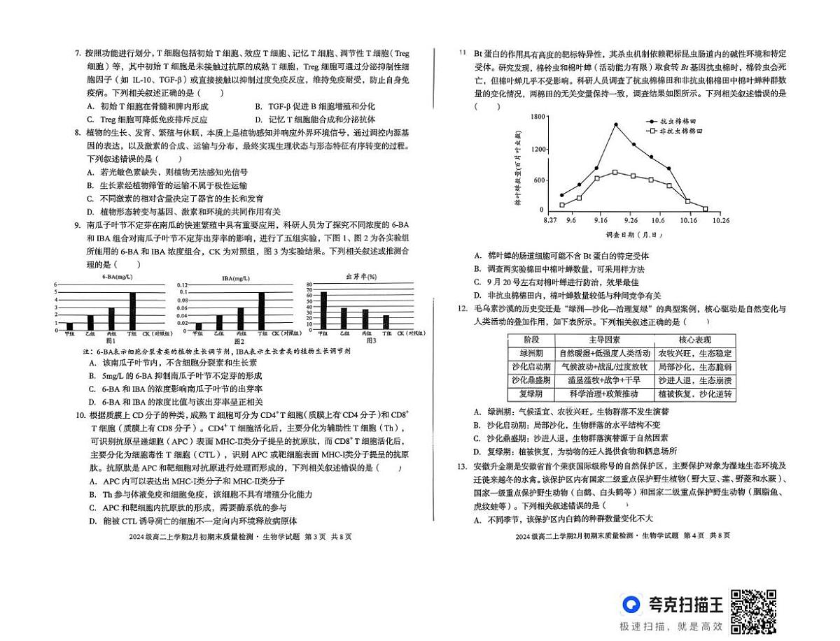 安徽省A10联盟2024级高二上学期2月初期末质量检测生物学试题A第2页
