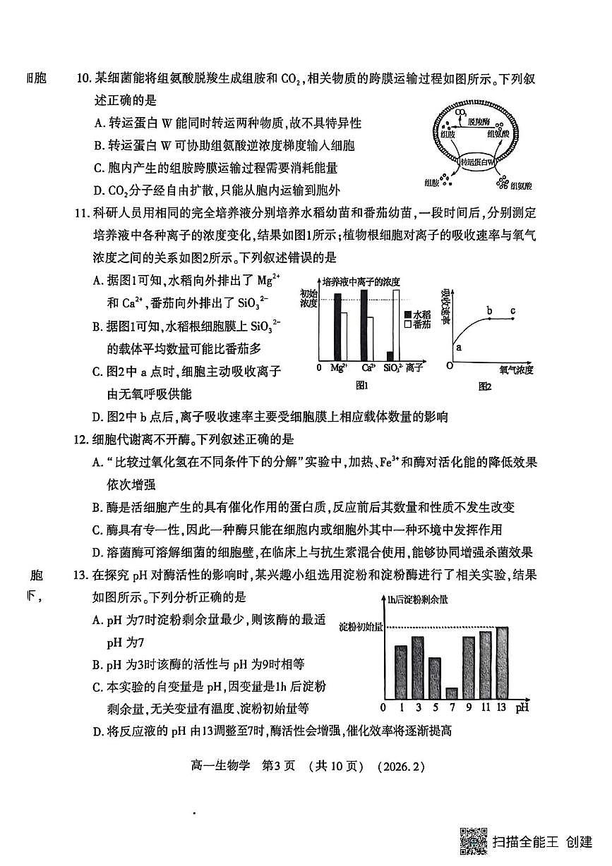 河南省2025-2026学年第一学期期末考试高一生物试卷第3页