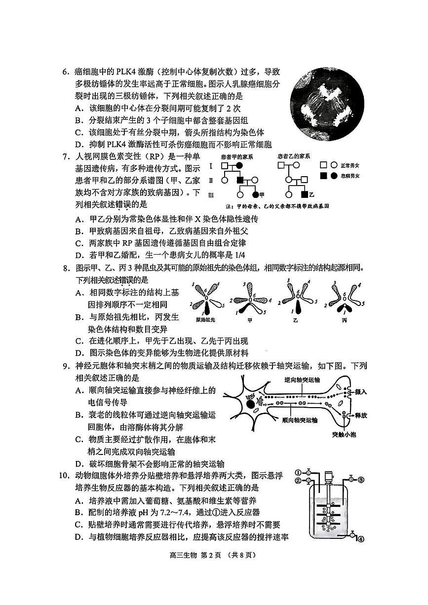 江苏苏州市2025—2026学年高三上学期期末考试生物试题第2页