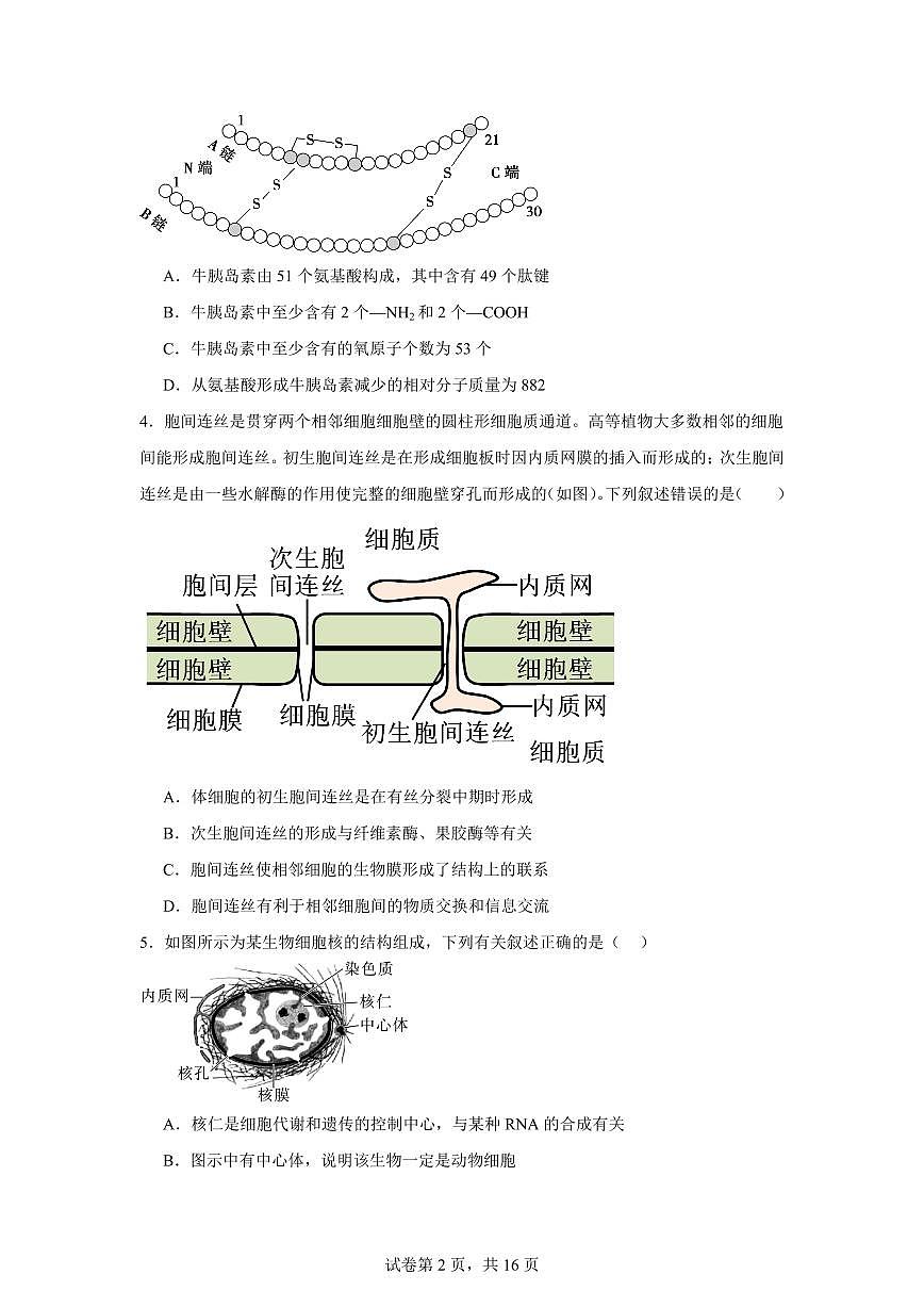 生物-黑龙江省哈尔滨市第六中学2025-2026学年高一上学期期末试卷及答案第2页