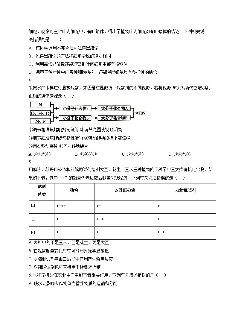 广东实验中学2025_2026学年高一上学期期中模块考试生物试卷（文字版，含答案）第2页