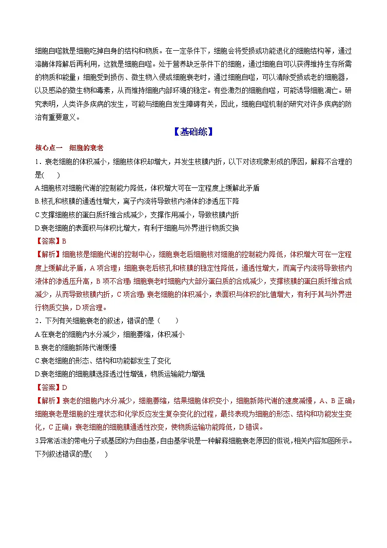 6.3 细胞的衰老和死亡（课后练习）---2025-2026学年高一上学期《生物》（人教版）必修1第2页