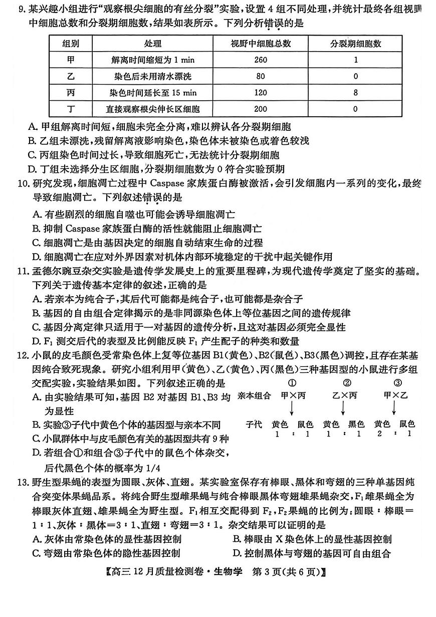 2025-2026学年山西三晋卓越联盟高三上12月质量检测生物试卷（学生版）第3页