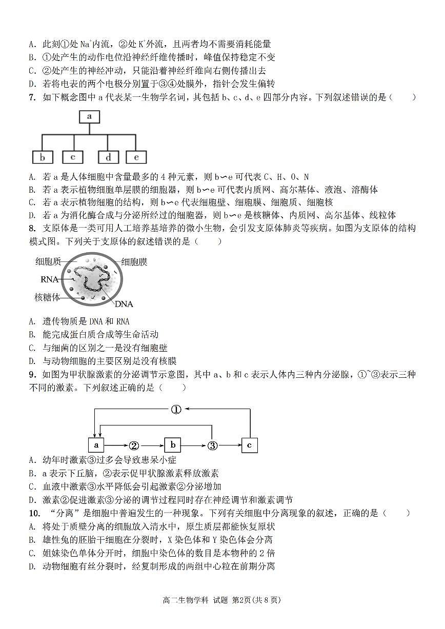 生物卷-宁波五校高二期中第2页