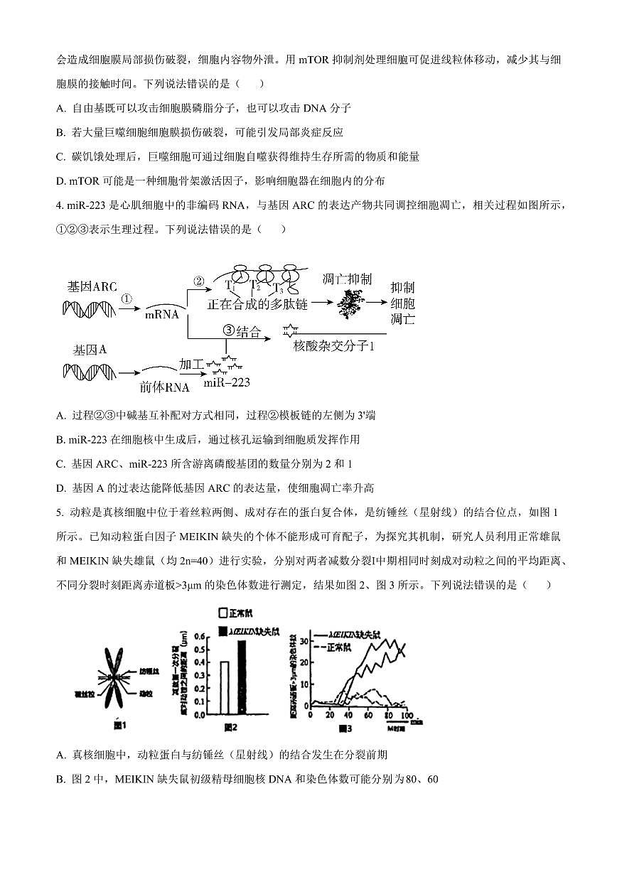 山东青岛市2025-2026学年度第一学期期末学业水平检测高三生物试题（试卷+解析）第2页