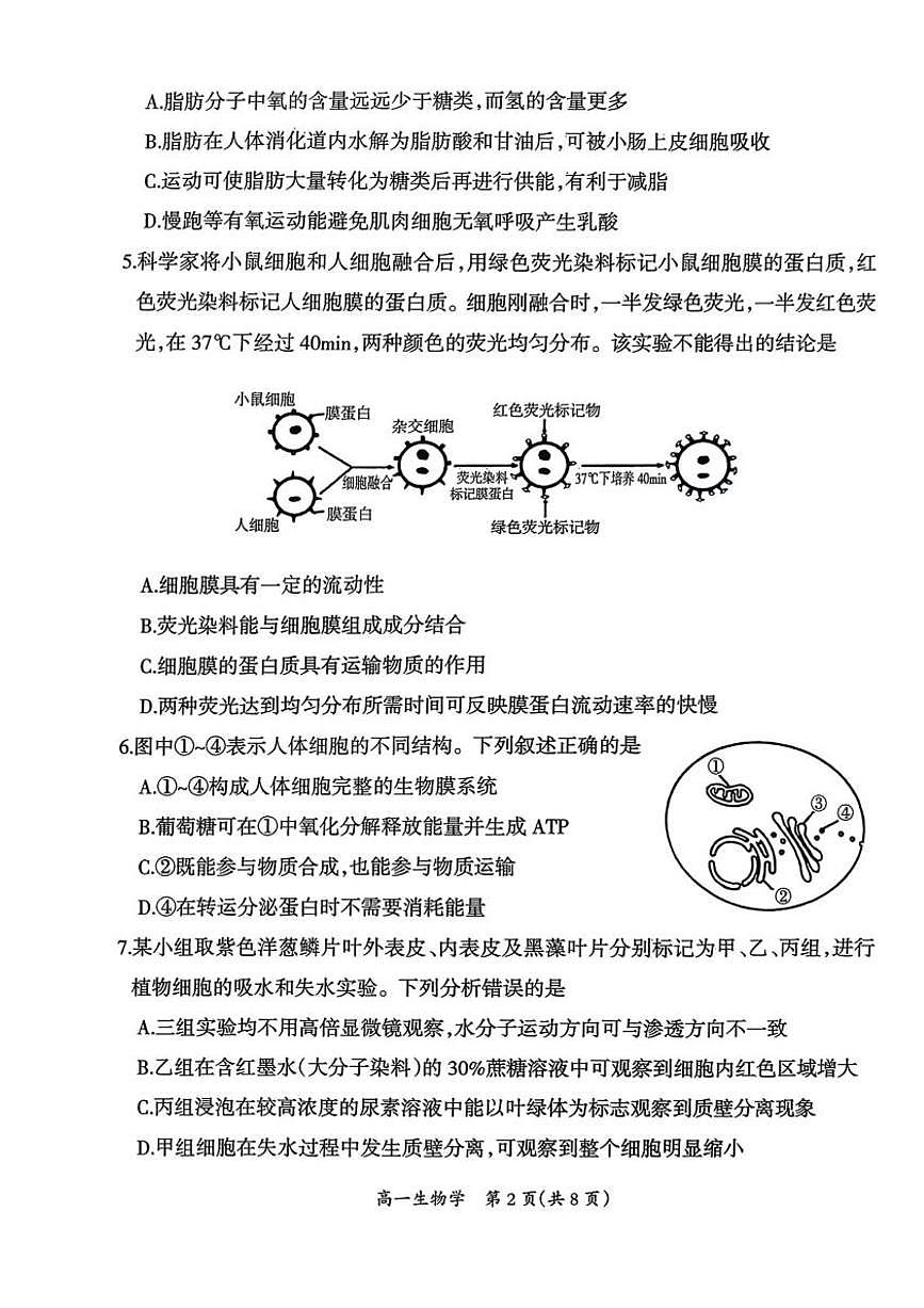 江西吉安市2025-2026学年高一上学期期末教学质量检测生物学试题含答案第2页
