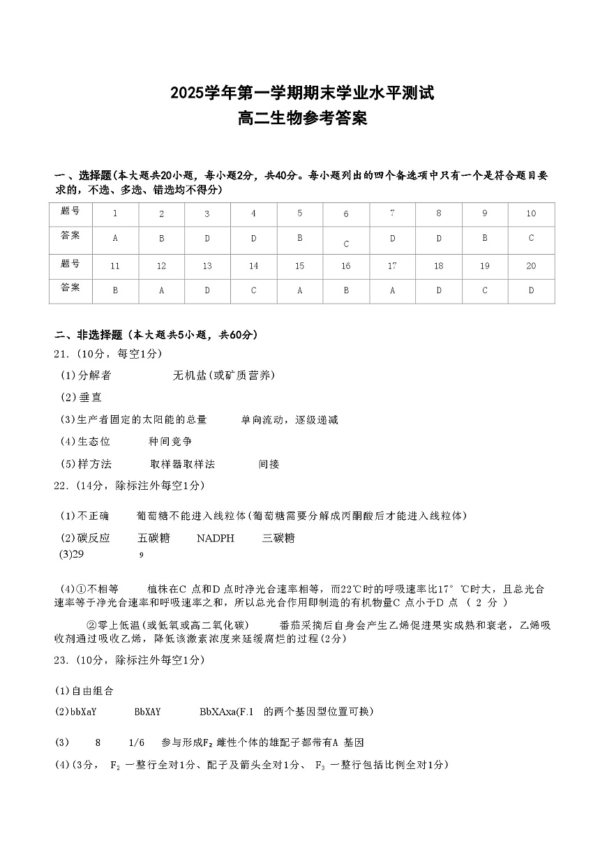生物试题(甲)答案第1页