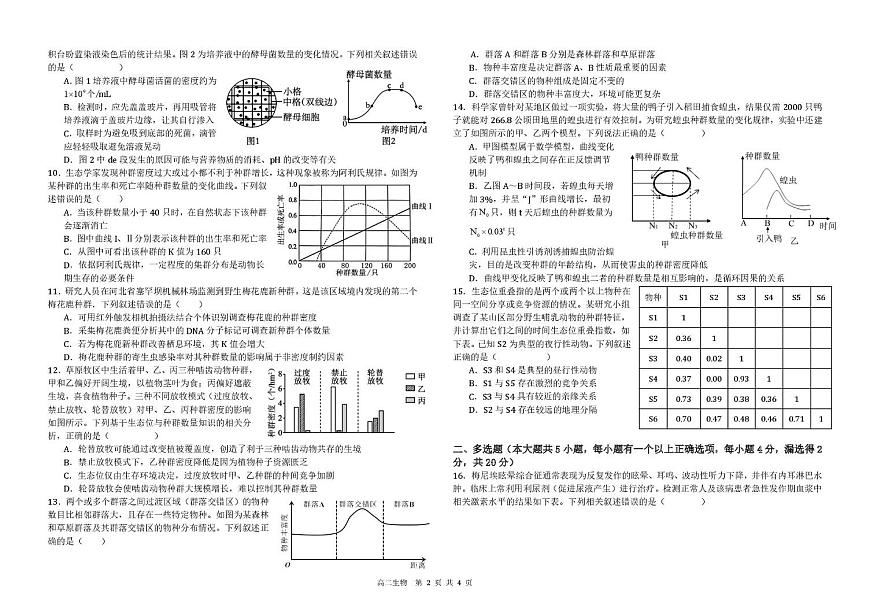 江西南昌中学2025-2026学年度上学期期末考试高二生物试卷第2页