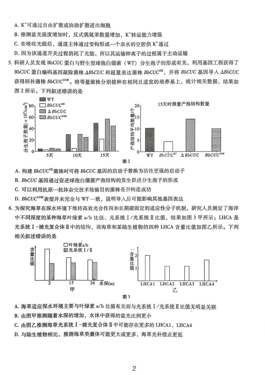 生物试卷-重庆巴蜀中学2026届高三1月高考适应性月考卷（六）第2页