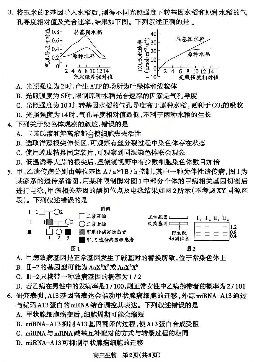 生物试题_【吕梁一模】吕梁25-26学年高三上学期期末调研测试及答案第2页