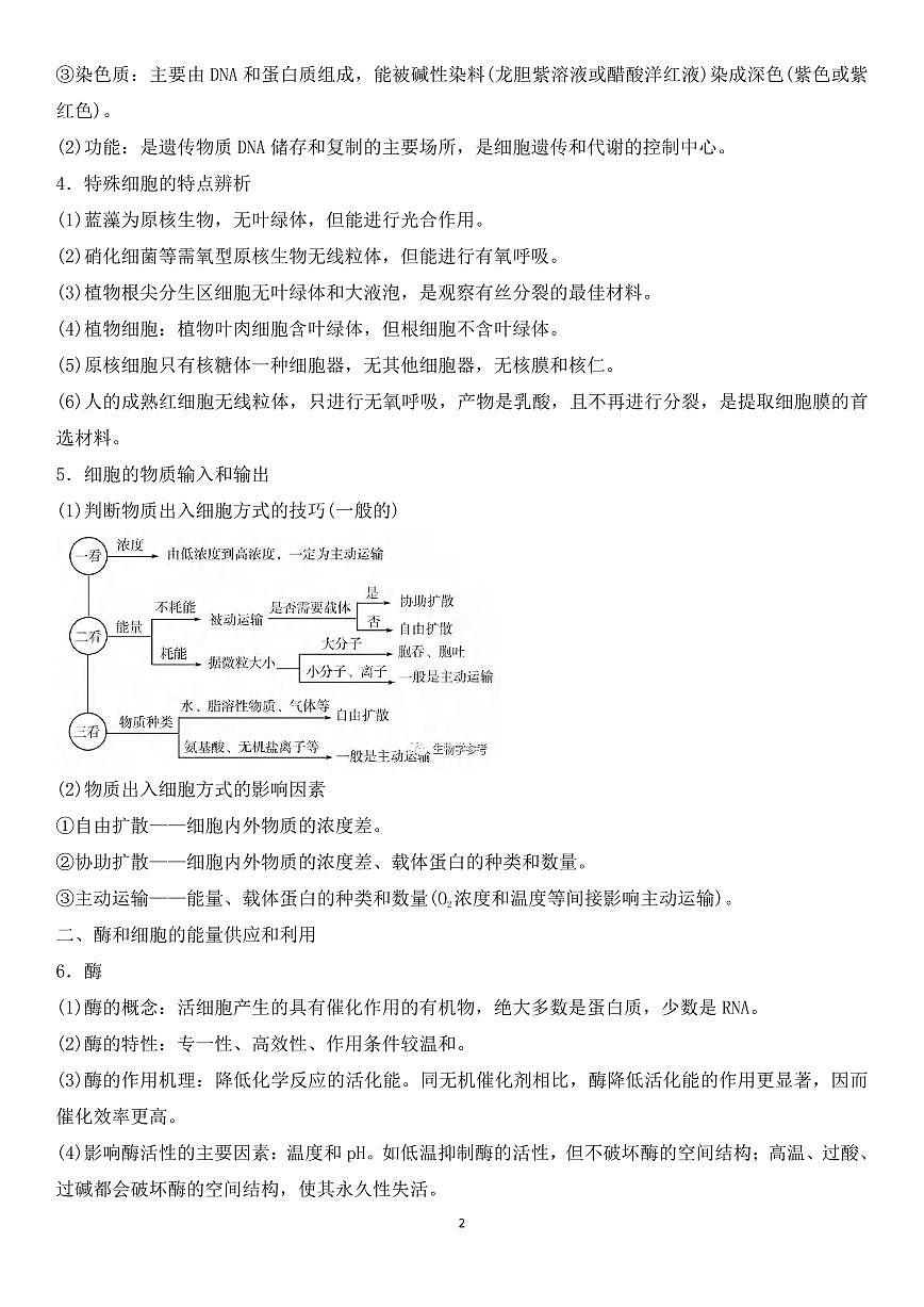 高中生物新高考考前核心知识一遍过知识清单（共31页）第2页