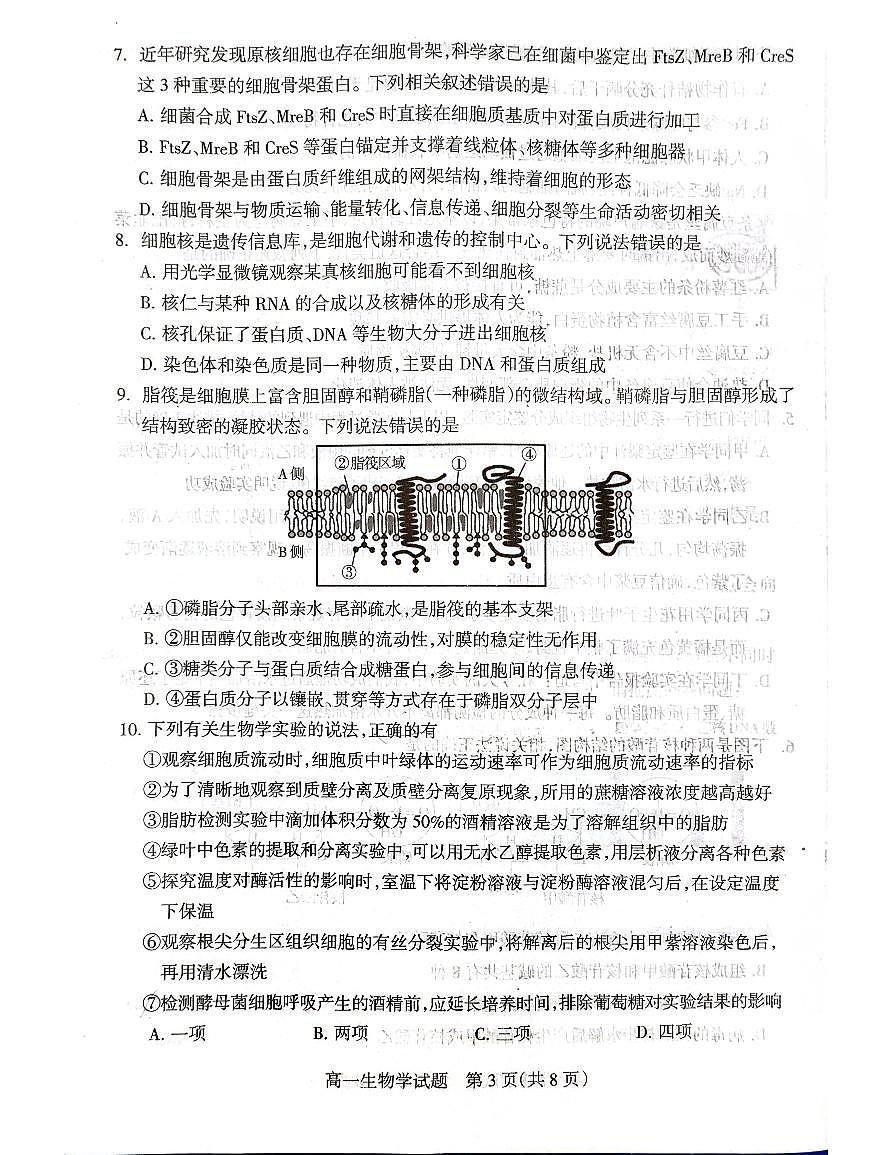 山西省阳泉市2025-2026学年度第一学期期末教学质量监测试题高一生物学试卷含答案第3页