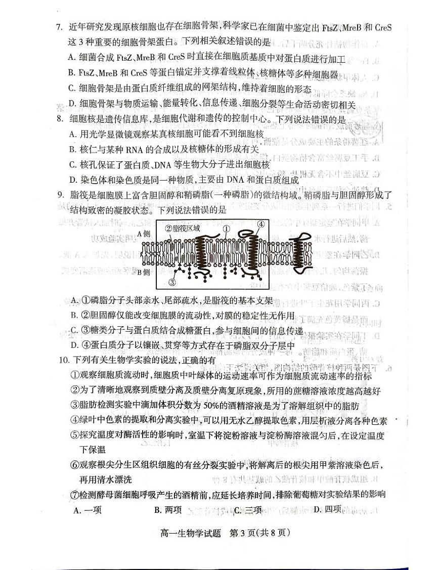 山西省阳泉市2025-2026学年度第一学期期末教学质量监测试题高一生物学试卷含答案第3页