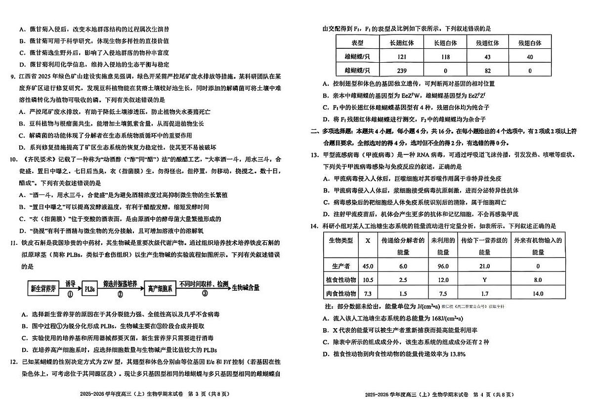 2026年赣州高三上学期2月期末生物试题无答案第2页