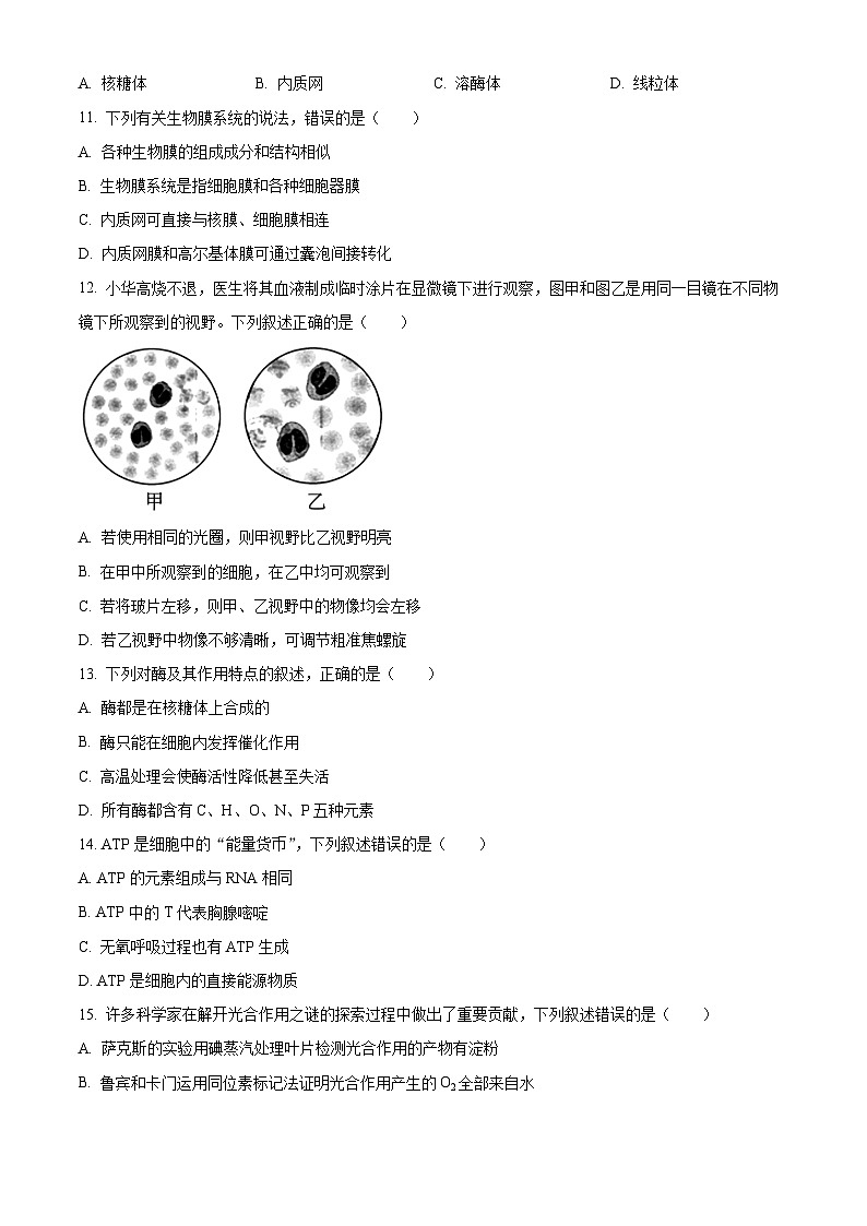 江苏扬州市2025-2026学年度第一学期高一生物期末试卷（试卷+解析）第3页