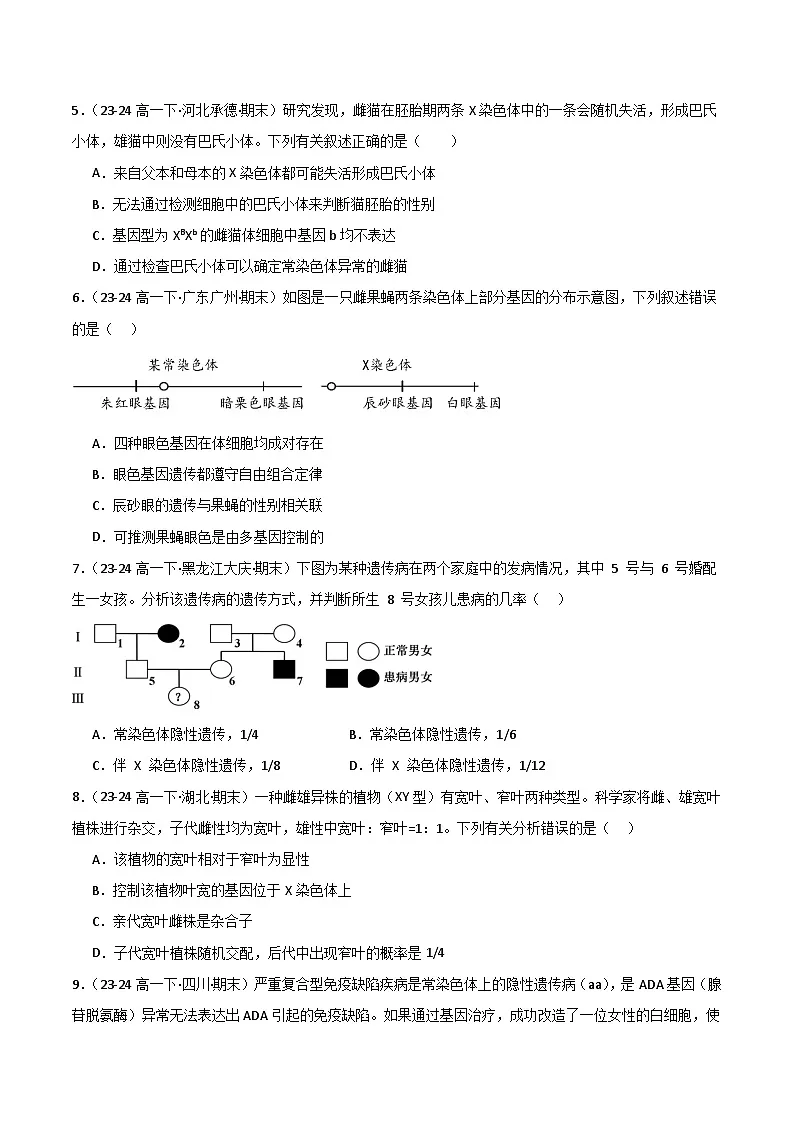 专题03 性别决定和伴性遗传（2019人教版）（原卷版）第2页