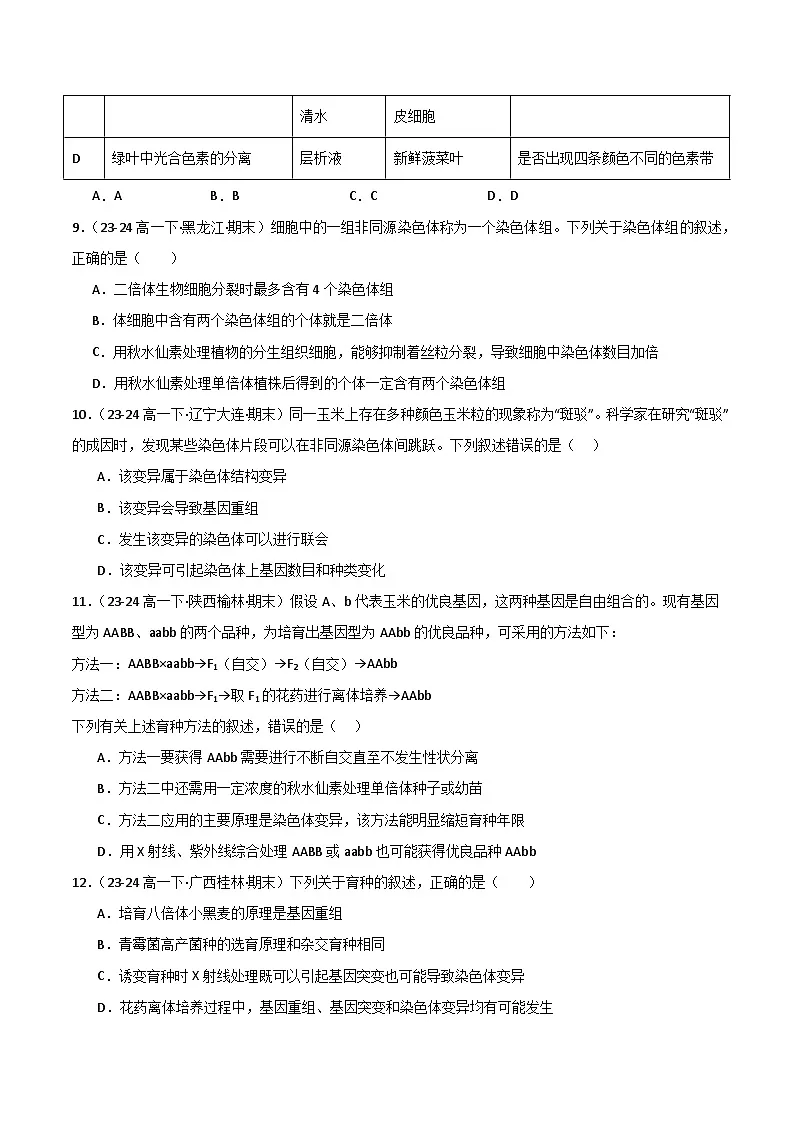 专题06 基因突变及其他变异（2019人教版）（原卷版）第3页