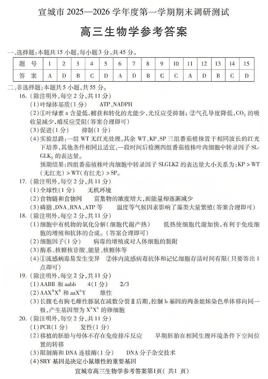 生物试题答案第1页