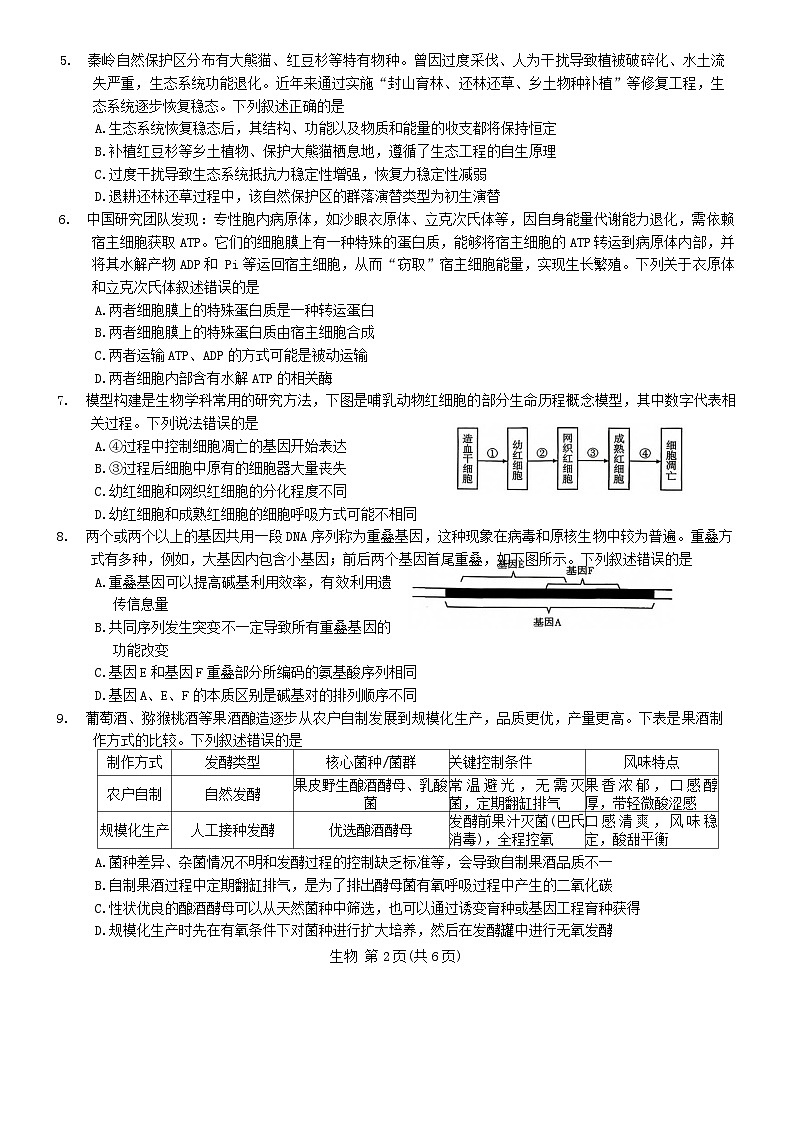 陕西省宝鸡市2026年高考生物模拟检测试题一试卷第2页
