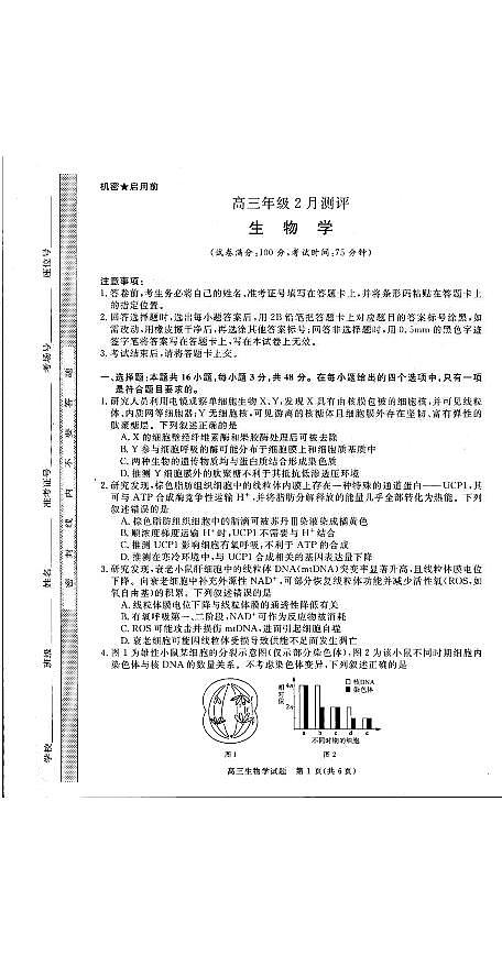 河南省名校联考2025-2026学年上学期期末高三生物试卷及答案第1页