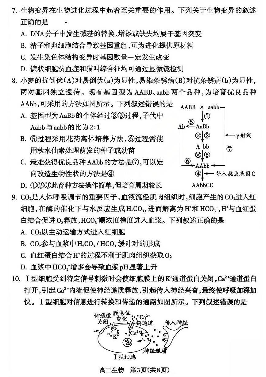 山西吕梁市2025-2026学年高三第一学期期末调研测试生物学试卷含答案第3页