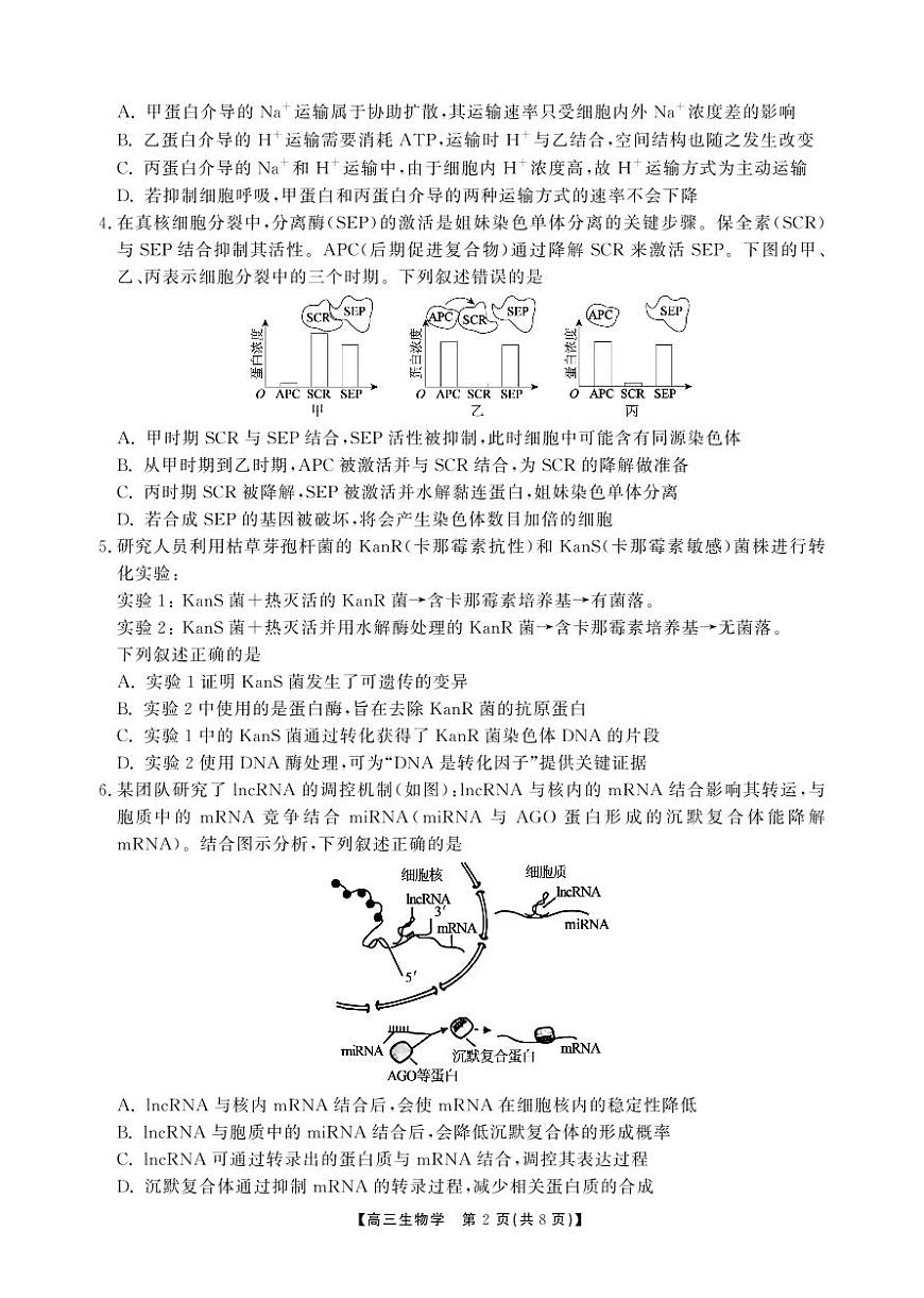 安徽省鼎尖联考2025-2026学年高三上学期期末过程性学科素质评价 生物第2页