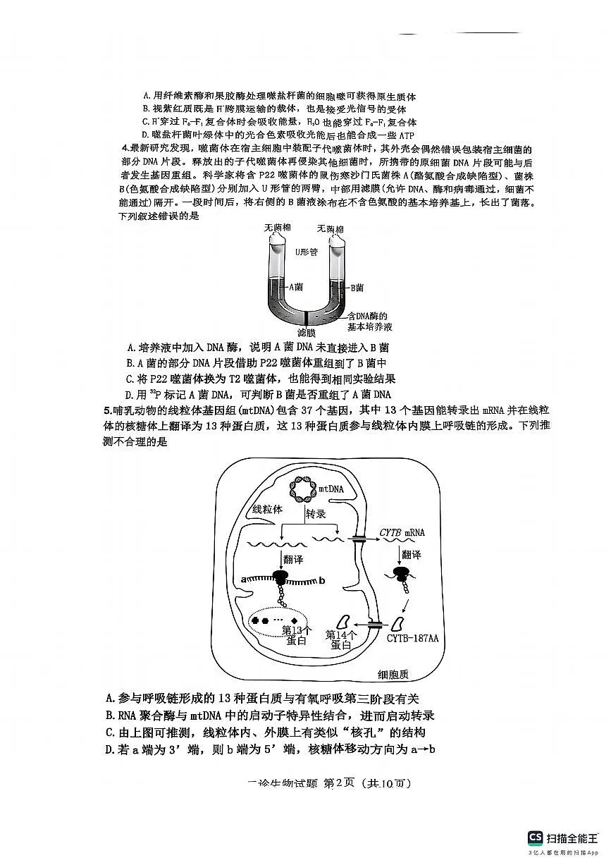 四川省达州市普通高中2025届第二次诊断性测试生物第2页