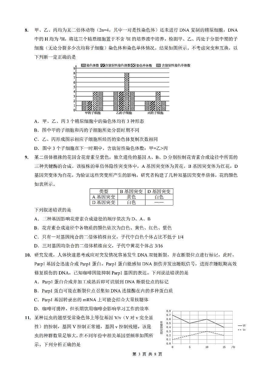 重庆市2026年重庆一中2026届高三上学期高考一模生物学试卷含答案第3页