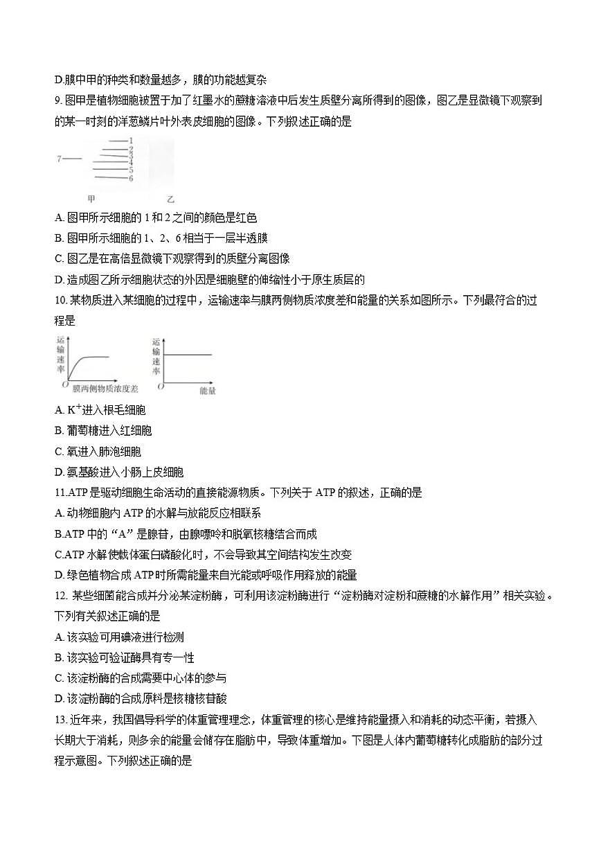 2025-2026学年河南省南阳市上学期期末高一生物学试卷（含答案）第3页