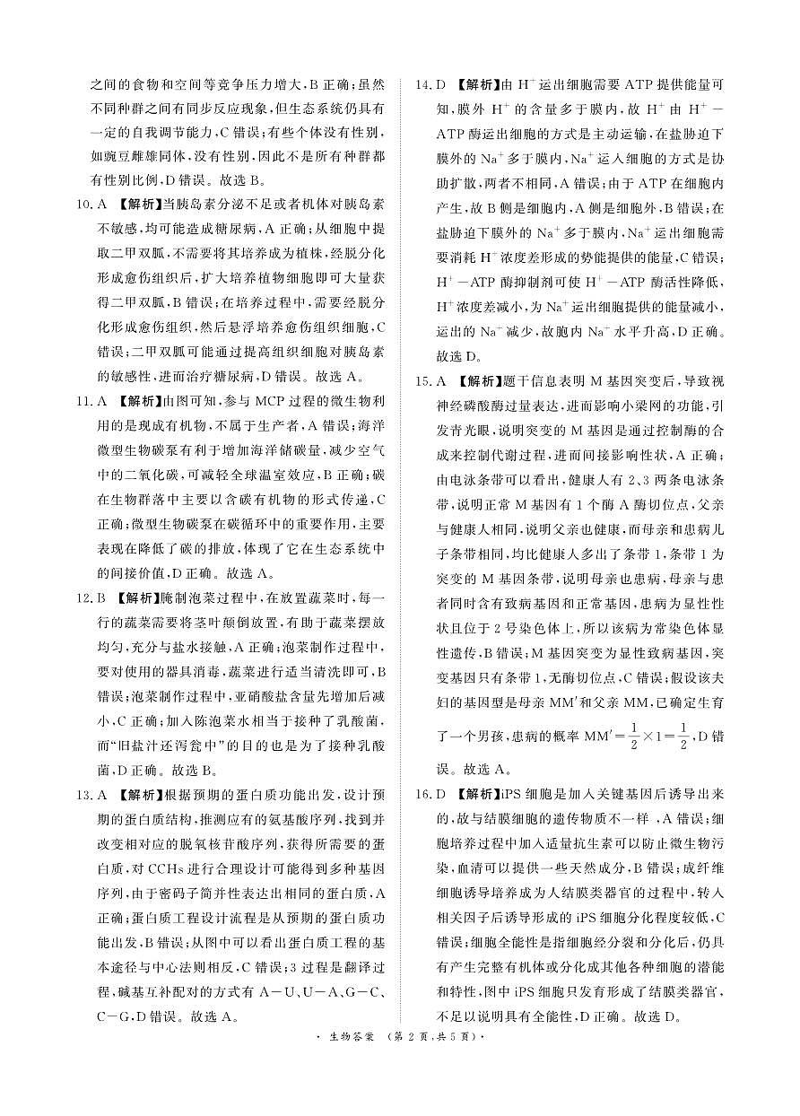 河南青桐鸣大联考2025年高三考前适应性考试-生物答案第2页