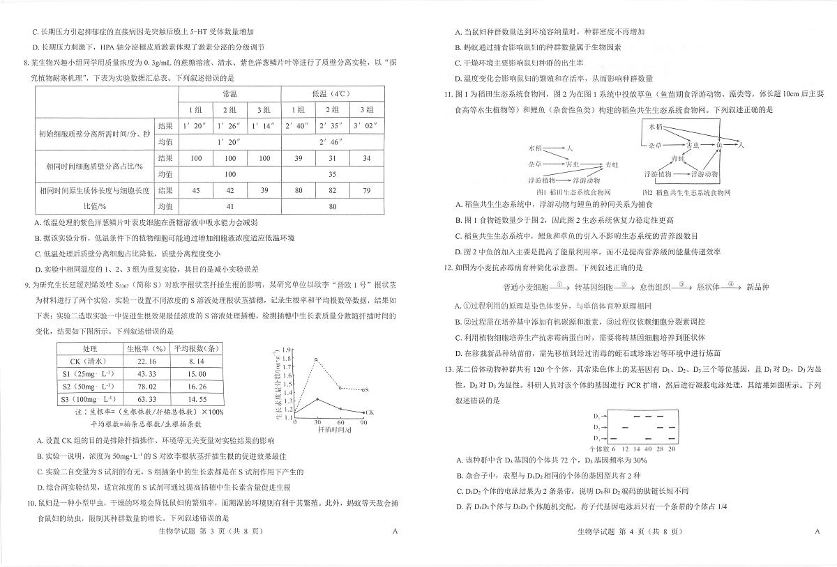 山西省三重教育2025届高三下学期5月押题考试（太原三模）生物试卷（无答案）第2页