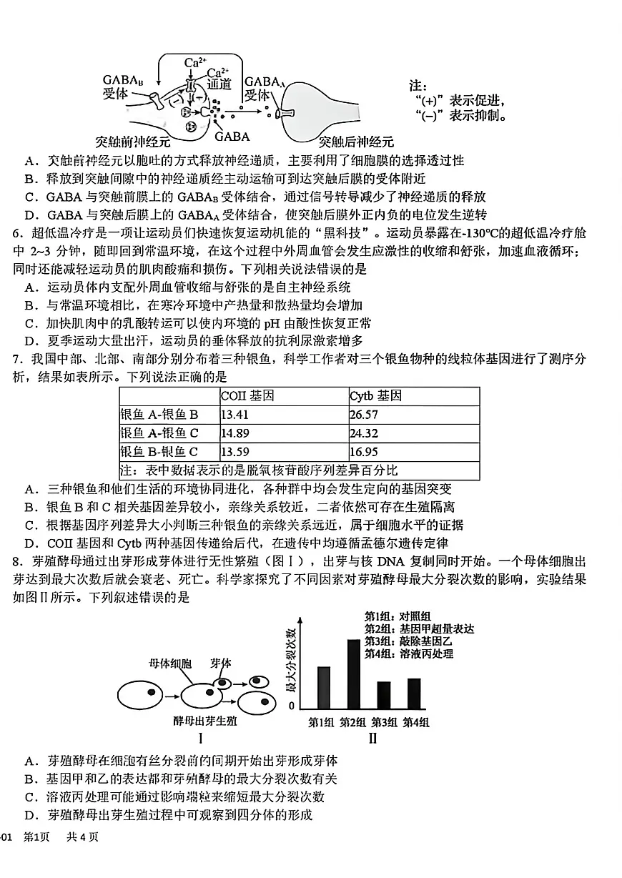 四川省成都市树德中学2025-2026学年高三上期期末测试生物学+答案第2页