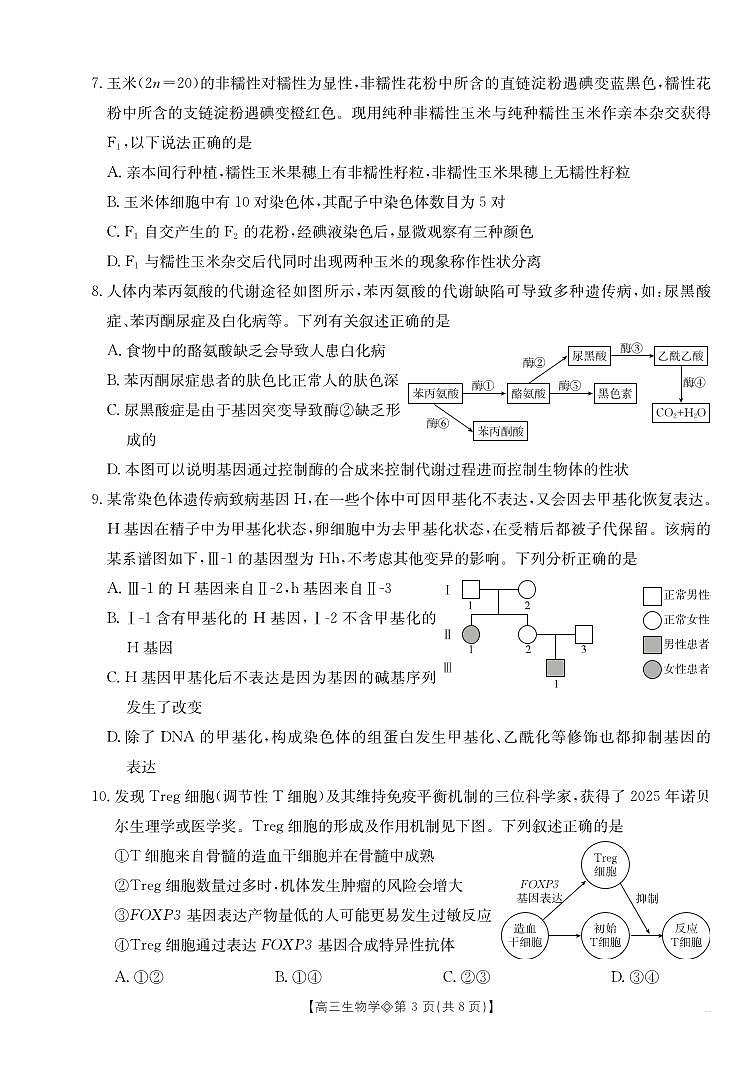 安徽省阜阳市2025-2026学年上学期高三期末生物学试卷含答案第3页