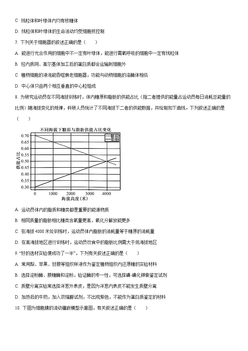 2025-2026学年浙江省杭州市北斗联盟高一上学期期中联考生物试卷（学生版）第2页