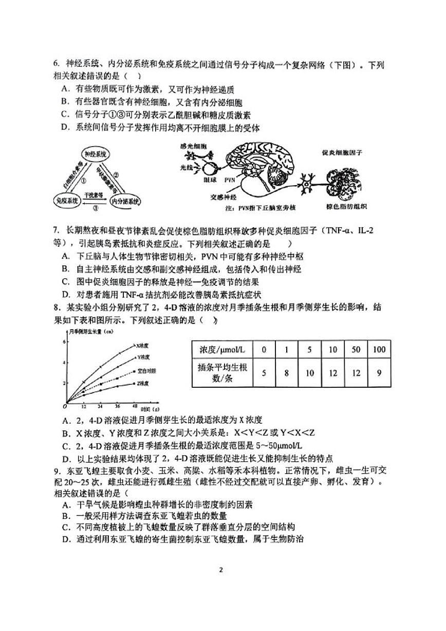 2025-2026学年江苏省镇江中学高二上学期期末生物学(扫描版，含答案）试题第2页