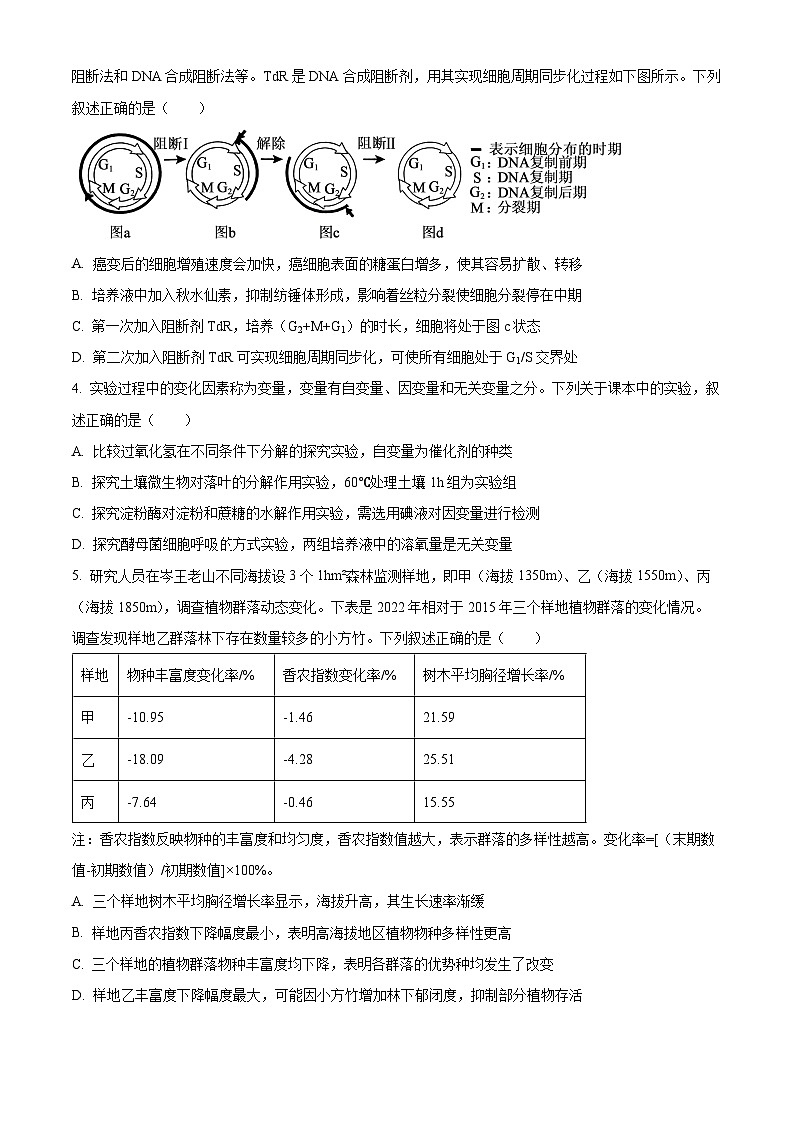 安徽滁州市2026届高三年级第一次教学质量监测生物试题（试卷+解析）第2页