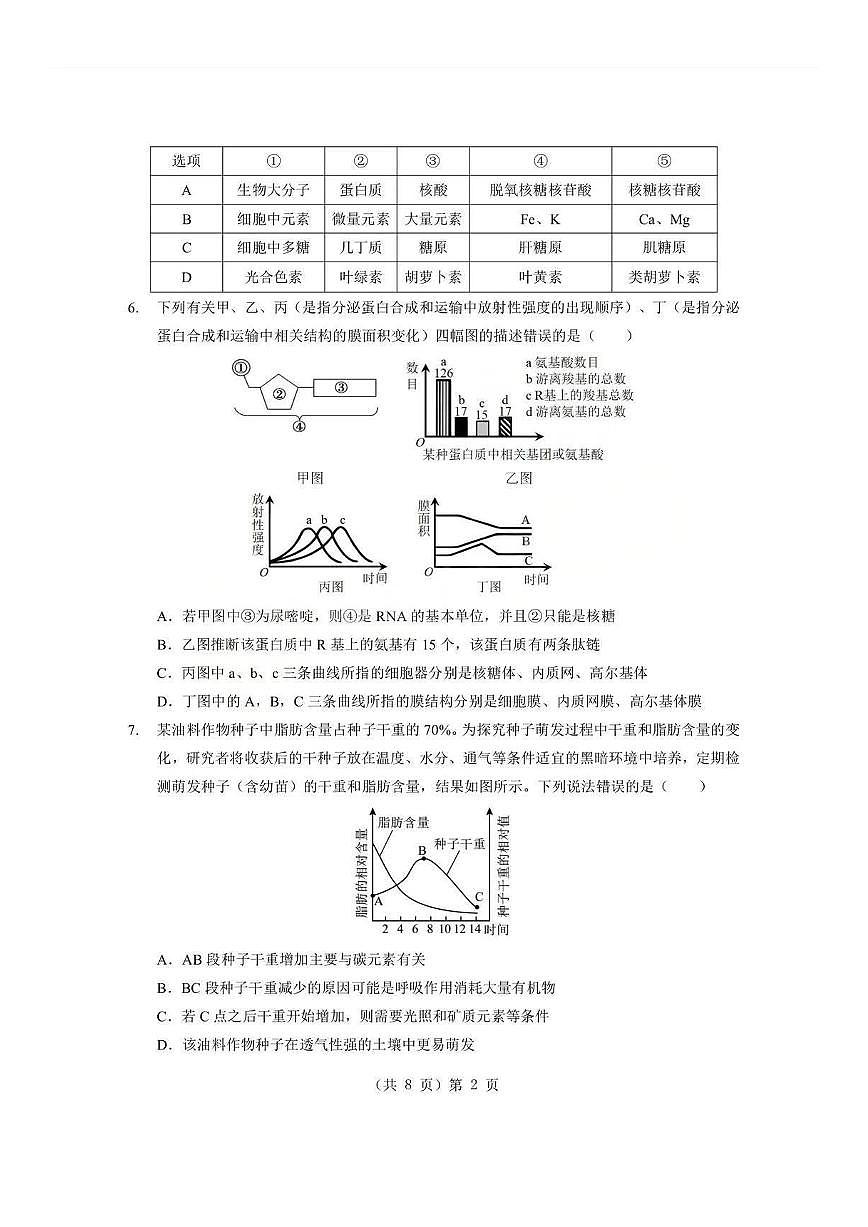生物试题卷+答案  -湖北省孝感市楚天协作体2025-2026学年度上学期高一年级期末考试(2.6-2.7)第2页