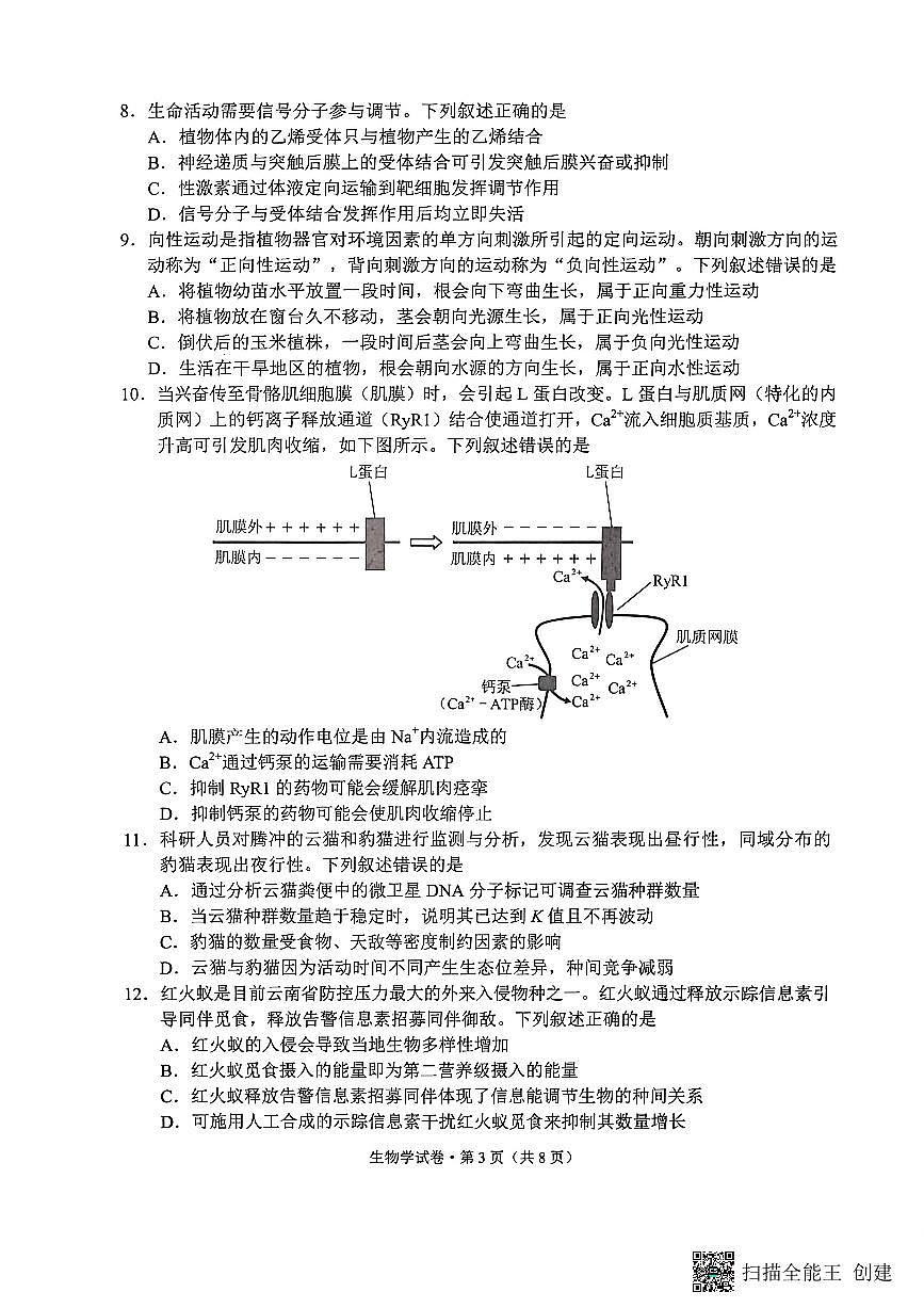生物试卷（G3）+昆明市市统考2026届第3页
