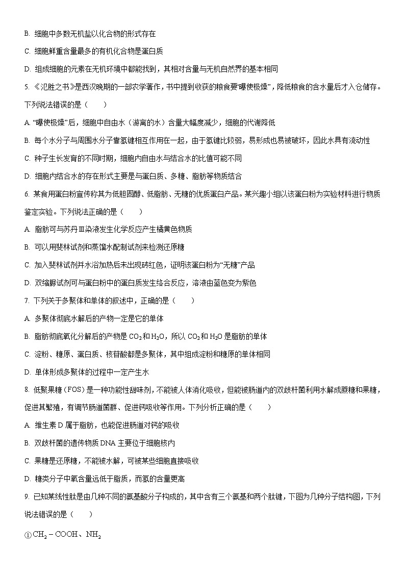 2025-2026学年山东省枣庄市滕州市高一上学期期中生物试卷（学生版）第2页