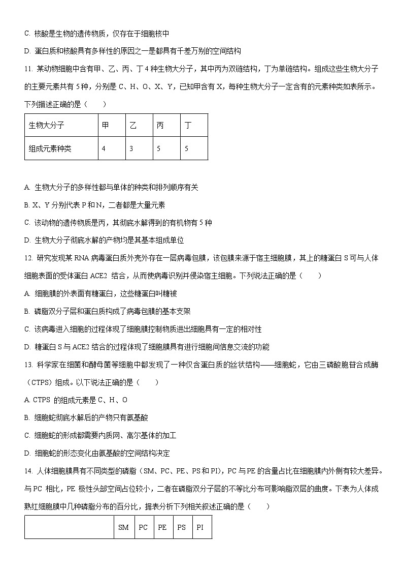 2025-2026学年山东济宁市邹城市高一上学期期中考试生物试卷（学生版）第3页